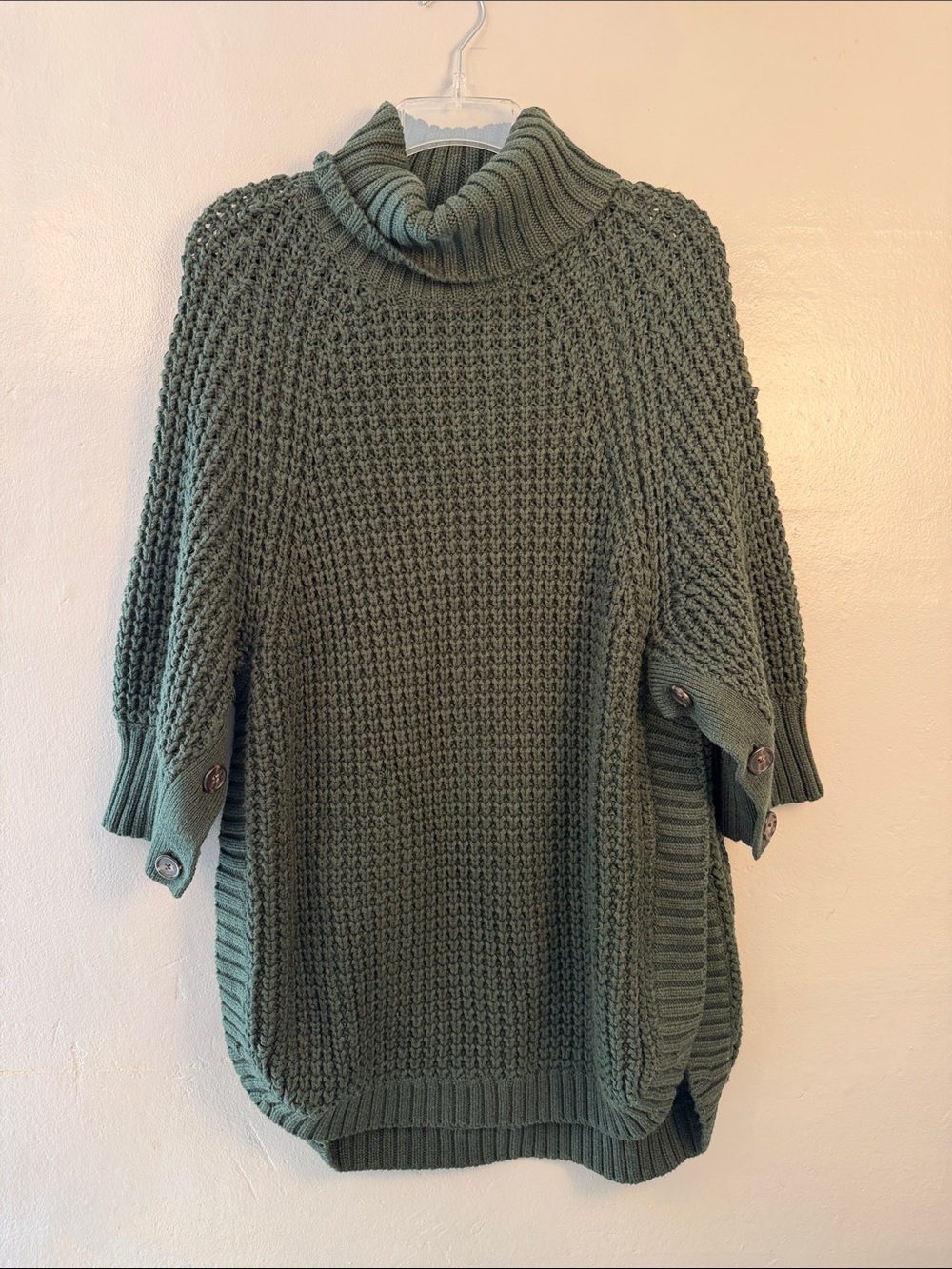 J. Crew Olive Green Chunky Turtleneck Sweater with Button Cuffs size small